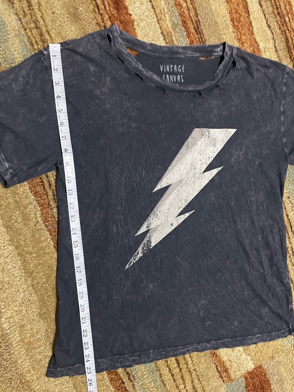 Vintage Canvas black charcoal mineral wash t-shirt distress silver lightning - Picture 12 of 14